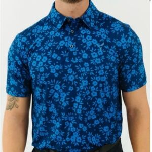 Mens Blue Floral Polo Golf Shirt
